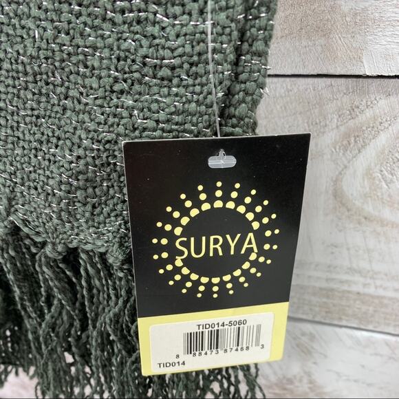 SURYA Tilda Charcoal Gray Metallic-Silver‎ Throw Home Decor Knitted Fray Blanket - Picture 3 of 5